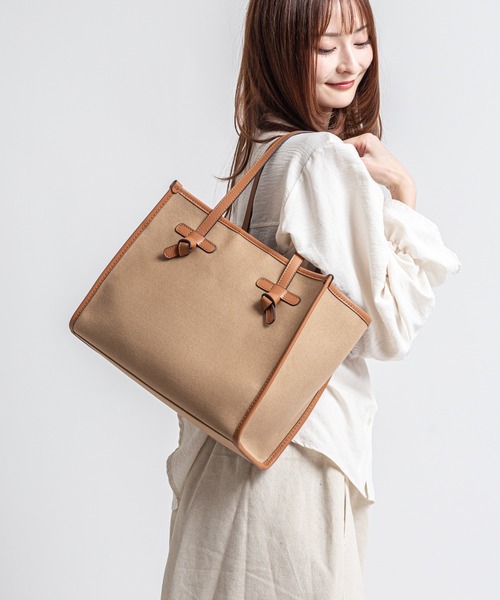 GIANNI CHIARINI（ジャンニ キアリーニ）の「【GIANNI CHIARINI/ジャンニキアリーニ】トートバッグ　MARCELLA　Sサイズ　コットン×本革（トートバッグ・レディース・ブラック/アイボリー/ライトブラウン・FREE）」の19枚目の写真