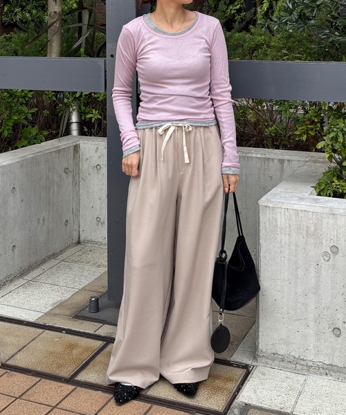 ISOOK(アイスー)の「【ISOOK / アイスー】配色ドロストイージーワイドパンツ / イージーケア タフタ タックパンツ リラックスパンツ ZOZOTOWN限定(チノパンツ・レディース・ブラック/ベージュ・FREE)」の17枚目の写真