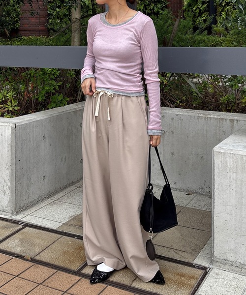 ISOOK(アイスー)の「【ISOOK / アイスー】配色ドロストイージーワイドパンツ / イージーケア タフタ タックパンツ リラックスパンツ ZOZOTOWN限定(チノパンツ・レディース・ブラック/ベージュ・FREE)」の9枚目の写真
