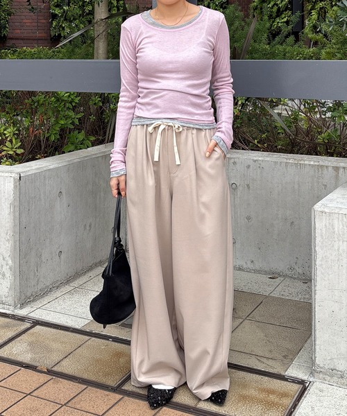 ISOOK(アイスー)の「【ISOOK / アイスー】配色ドロストイージーワイドパンツ / イージーケア タフタ タックパンツ リラックスパンツ ZOZOTOWN限定(チノパンツ・レディース・ブラック/ベージュ・FREE)」の15枚目の写真