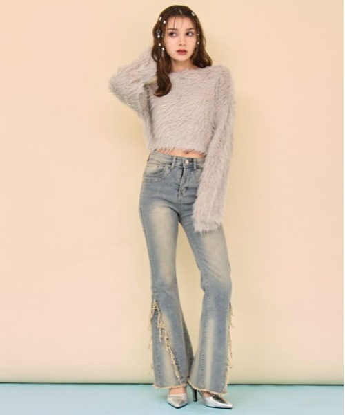 ANAP（アナップ）の「フリンジヘム デニム フレアパンツ（デニムパンツ・レディース・ブルー・M/S）」の10枚目の写真