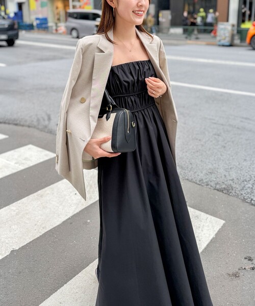 NOLLEY’S（ノーリーズ）の「ウォッシャブル2WAYギャザーキャミワンピース（ワンピース・レディース・ブラック/ベージュ系その他・36/38）」の2枚目の写真