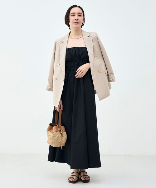 NOLLEY’S（ノーリーズ）の「ウォッシャブル2WAYギャザーキャミワンピース（ワンピース・レディース・ブラック/ベージュ系その他・36/38）」の5枚目の写真