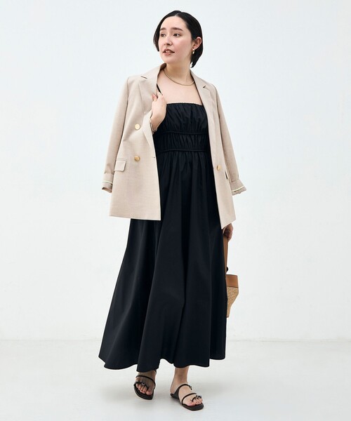 NOLLEY’S（ノーリーズ）の「ウォッシャブル2WAYギャザーキャミワンピース（ワンピース・レディース・ブラック/ベージュ系その他・36/38）」の6枚目の写真