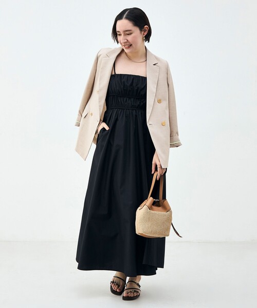 NOLLEY’S（ノーリーズ）の「ウォッシャブル2WAYギャザーキャミワンピース（ワンピース・レディース・ブラック/ベージュ系その他・36/38）」の9枚目の写真