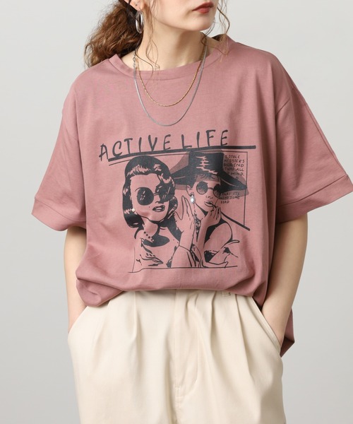 A.N.L(エーエヌエル レーベル)の「A.N.L モデルプリント半袖カットソー(Tシャツ/カットソー・レディース・ブラック/オフホワイト/マスタード/ピンク・38)」の4枚目の写真