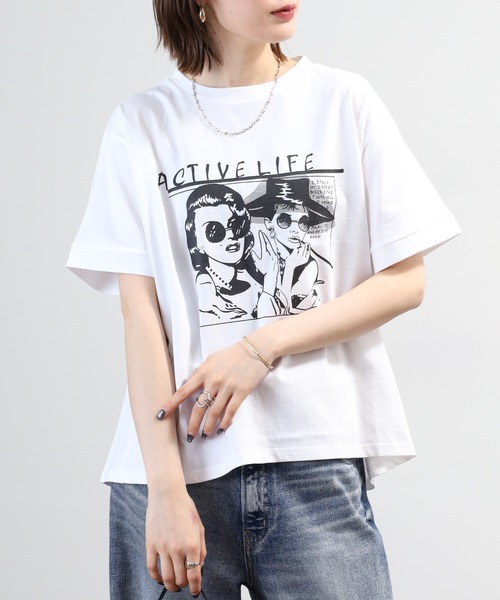 A.N.L(エーエヌエル レーベル)の「A.N.L モデルプリント半袖カットソー(Tシャツ/カットソー・レディース・ブラック/オフホワイト/マスタード/ピンク・38)」の21枚目の写真