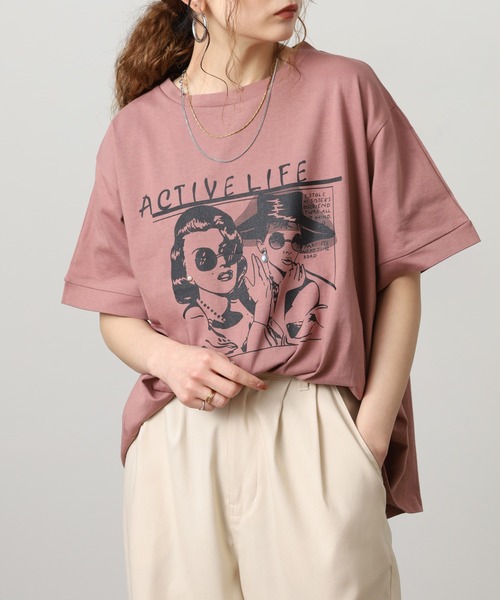 A.N.L(エーエヌエル レーベル)の「A.N.L モデルプリント半袖カットソー(Tシャツ/カットソー・レディース・ブラック/オフホワイト/マスタード/ピンク・38)」の10枚目の写真