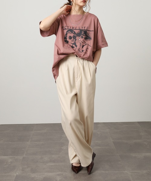A.N.L(エーエヌエル レーベル)の「A.N.L モデルプリント半袖カットソー(Tシャツ/カットソー・レディース・ブラック/オフホワイト/マスタード/ピンク・38)」の16枚目の写真