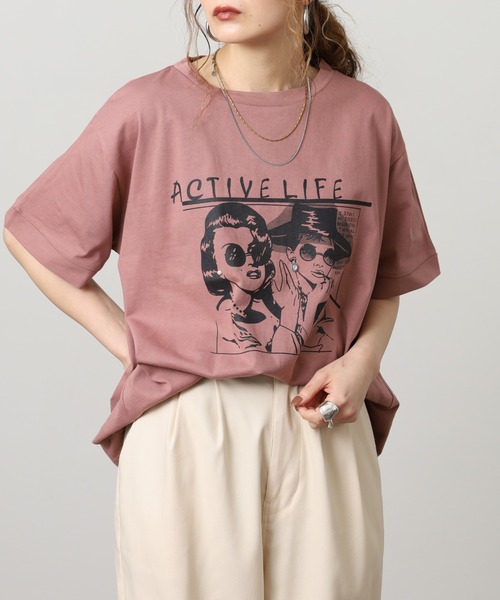 A.N.L(エーエヌエル レーベル)の「A.N.L モデルプリント半袖カットソー(Tシャツ/カットソー・レディース・ブラック/オフホワイト/マスタード/ピンク・38)」の11枚目の写真
