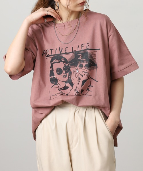 A.N.L(エーエヌエル レーベル)の「A.N.L モデルプリント半袖カットソー(Tシャツ/カットソー・レディース・ブラック/オフホワイト/マスタード/ピンク・38)」の12枚目の写真
