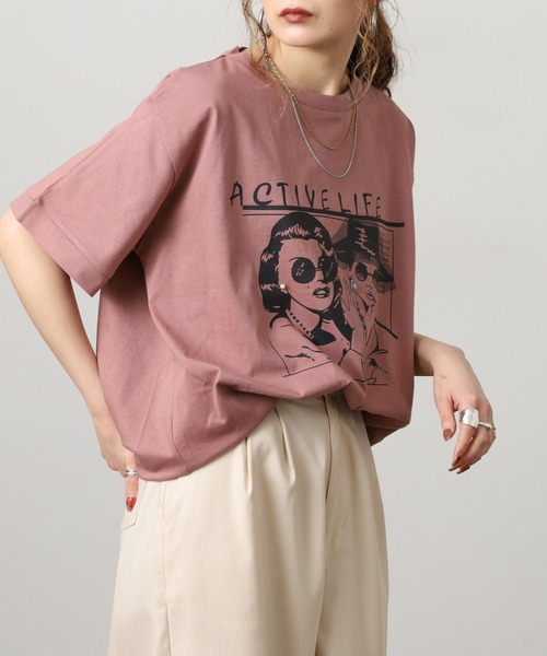 A.N.L(エーエヌエル レーベル)の「A.N.L モデルプリント半袖カットソー(Tシャツ/カットソー・レディース・ブラック/オフホワイト/マスタード/ピンク・38)」の13枚目の写真
