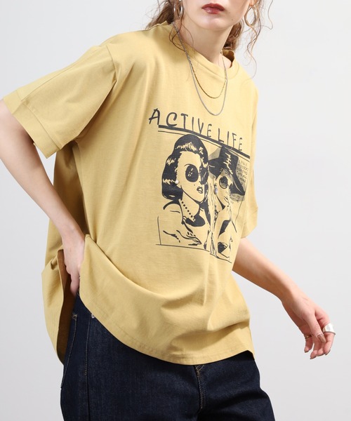 A.N.L(エーエヌエル レーベル)の「A.N.L モデルプリント半袖カットソー(Tシャツ/カットソー・レディース・ブラック/オフホワイト/マスタード/ピンク・38)」の7枚目の写真