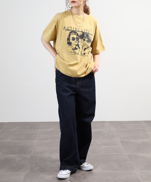 A.N.L(エーエヌエル レーベル)の「A.N.L モデルプリント半袖カットソー(Tシャツ/カットソー・レディース・ブラック/オフホワイト/マスタード/ピンク・38)」の8枚目の写真