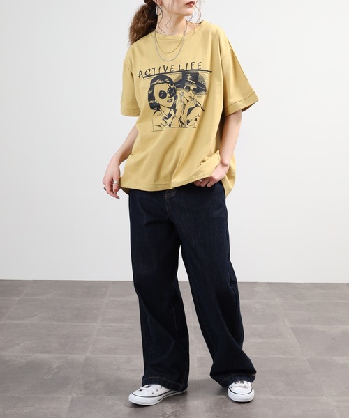 A.N.L(エーエヌエル レーベル)の「A.N.L モデルプリント半袖カットソー(Tシャツ/カットソー・レディース・ブラック/オフホワイト/マスタード/ピンク・38)」の9枚目の写真