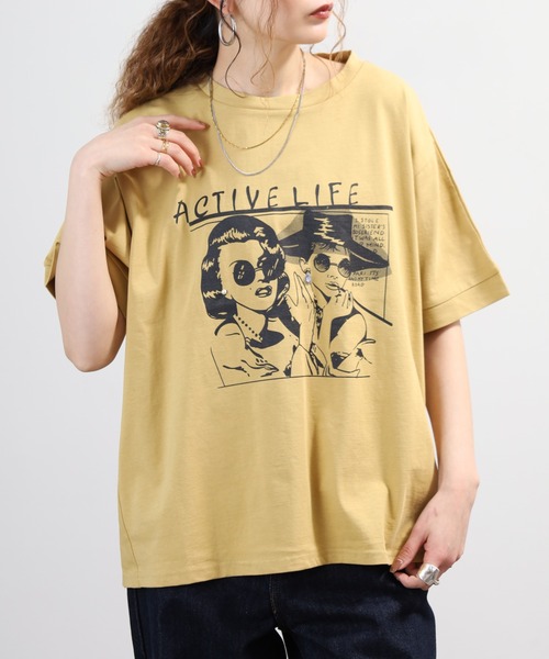A.N.L(エーエヌエル レーベル)の「A.N.L モデルプリント半袖カットソー(Tシャツ/カットソー・レディース・ブラック/オフホワイト/マスタード/ピンク・38)」の5枚目の写真