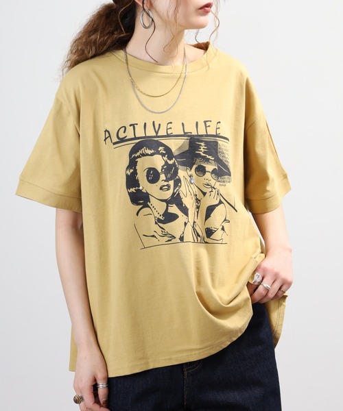 A.N.L(エーエヌエル レーベル)の「A.N.L モデルプリント半袖カットソー(Tシャツ/カットソー・レディース・ブラック/オフホワイト/マスタード/ピンク・38)」の6枚目の写真