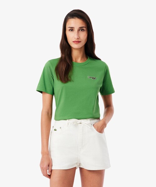 LACOSTE(ラコステ)の「ネーム&ワニロゴパッチ エッセンシャルTシャツ(Tシャツ/カットソー・レディース・グリーン/ブラック・34/38/36/40)」の2枚目の写真