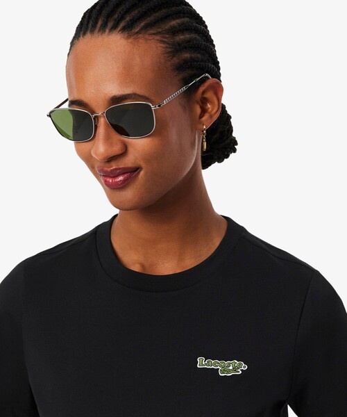 LACOSTE(ラコステ)の「ネーム&ワニロゴパッチ エッセンシャルTシャツ(Tシャツ/カットソー・レディース・グリーン/ブラック・34/38/36/40)」の4枚目の写真