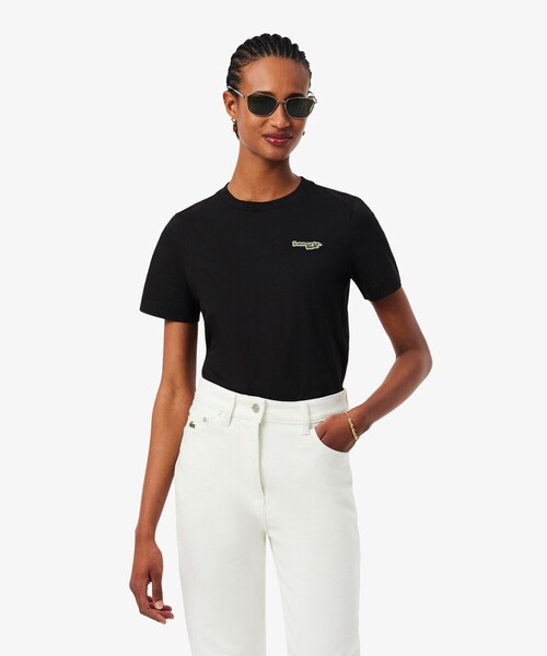 LACOSTE(ラコステ)の「ネーム&ワニロゴパッチ エッセンシャルTシャツ(Tシャツ/カットソー・レディース・グリーン/ブラック・34/38/36/40)」の3枚目の写真