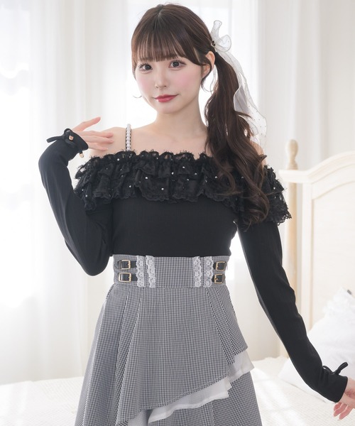 couture BY ROJITA（クチュールバイロジータ）の「フェザーリボンオフショルトップス（Tシャツ/カットソー・レディース・グレー/ブラック/ホワイト・FREE）」の11枚目の写真