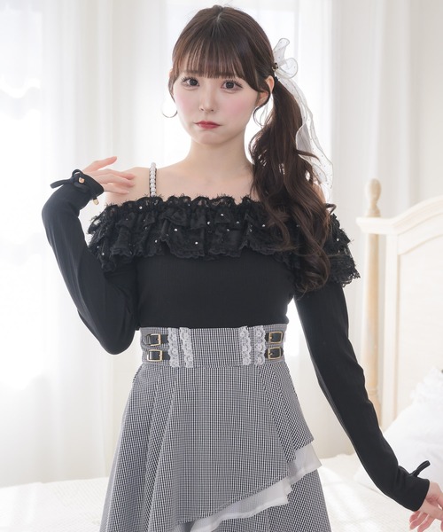 couture BY ROJITA（クチュールバイロジータ）の「フェザーリボンオフショルトップス（Tシャツ/カットソー・レディース・グレー/ブラック/ホワイト・FREE）」の12枚目の写真
