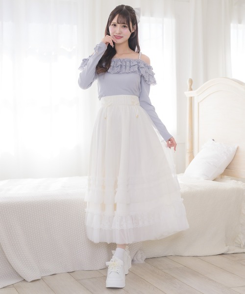 couture BY ROJITA（クチュールバイロジータ）の「フェザーリボンオフショルトップス（Tシャツ/カットソー・レディース・グレー/ブラック/ホワイト・FREE）」の4枚目の写真