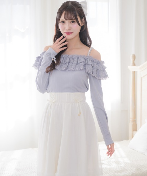 couture BY ROJITA（クチュールバイロジータ）の「フェザーリボンオフショルトップス（Tシャツ/カットソー・レディース・グレー/ブラック/ホワイト・FREE）」の21枚目の写真