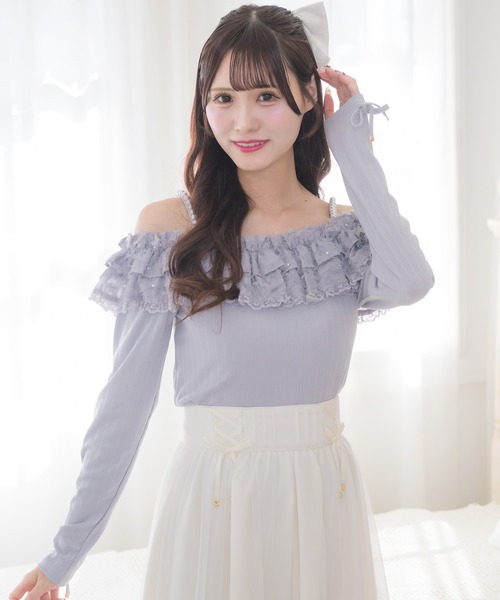 couture BY ROJITA（クチュールバイロジータ）の「フェザーリボンオフショルトップス（Tシャツ/カットソー・レディース・グレー/ブラック/ホワイト・FREE）」の17枚目の写真
