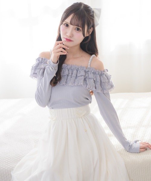 couture BY ROJITA（クチュールバイロジータ）の「フェザーリボンオフショルトップス（Tシャツ/カットソー・レディース・グレー/ブラック/ホワイト・FREE）」の19枚目の写真
