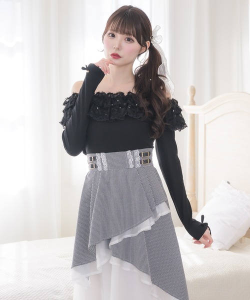 couture BY ROJITA（クチュールバイロジータ）の「フェザーリボンオフショルトップス（Tシャツ/カットソー・レディース・グレー/ブラック/ホワイト・FREE）」の14枚目の写真