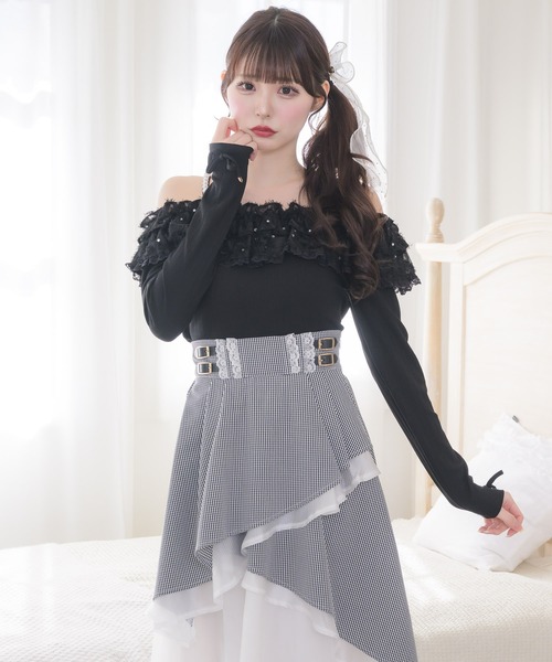 couture BY ROJITA（クチュールバイロジータ）の「フェザーリボンオフショルトップス（Tシャツ/カットソー・レディース・グレー/ブラック/ホワイト・FREE）」の15枚目の写真