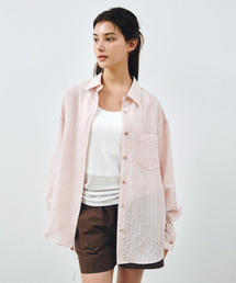 ストライプシースルーオーバーサイズシャツライトピンクMDSH019STLPINK