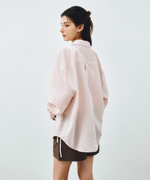 MONGDOL(モンドル)の「ストライプシースルーオーバーサイズシャツライトピンクMDSH019STLPINK(シャツ/ブラウス・レディース・その他・F)」の2枚目の写真
