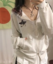 Emilie（エミリー）の「チェックフード ダブルジップ スウェットパーカー（テーラードジャケット）」