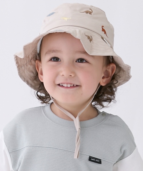 petit main(プティマイン)の「【遮熱】刺しゅうバケットハット(ハット・キッズ・ネイビー/ミント/ライトピンク/ライラック/アイボリー/ライトベージュ/カラフル・54cm/52cm/50cm)」の3枚目の写真