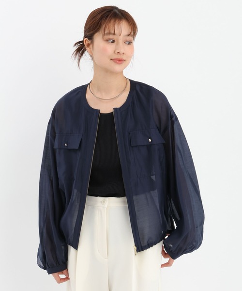 Andemiu（アンデミュウ）の「ポケツキシアーブルゾン656241（ブルゾン・レディース・グレイッシュベージュ/ネイビー・FREE）」の7枚目の写真