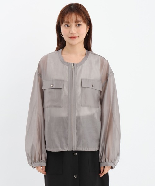Andemiu（アンデミュウ）の「ポケツキシアーブルゾン656241（ブルゾン・レディース・グレイッシュベージュ/ネイビー・FREE）」の8枚目の写真