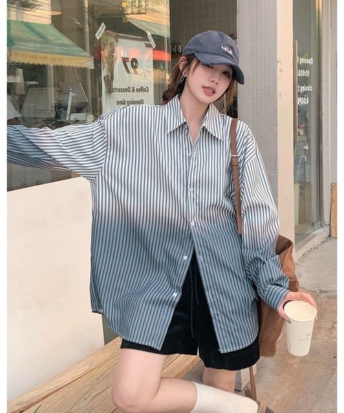 inst.ALL（インストール）の「グラデーションストライプシャツ（シャツ/ブラウス・レディース・サックスブルー/ブラック/ピンク・M）」の5枚目の写真