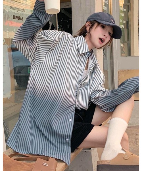 inst.ALL（インストール）の「グラデーションストライプシャツ（シャツ/ブラウス・レディース・サックスブルー/ブラック/ピンク・M）」の6枚目の写真