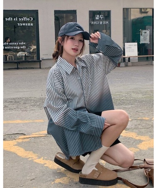 inst.ALL（インストール）の「グラデーションストライプシャツ（シャツ/ブラウス・レディース・サックスブルー/ブラック/ピンク・M）」の9枚目の写真