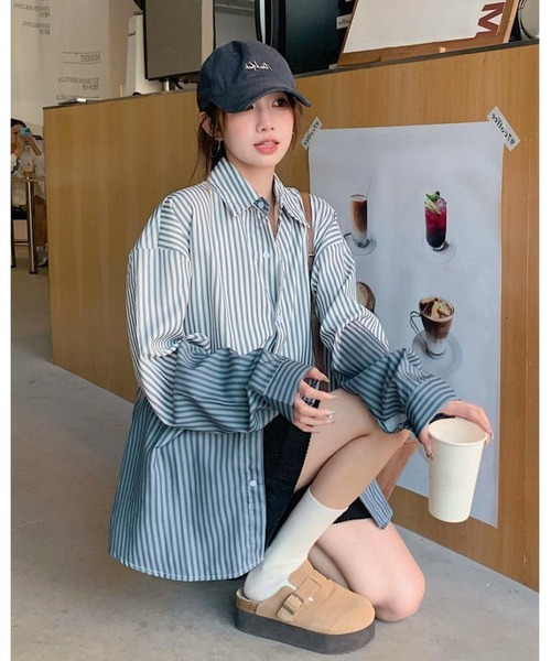 inst.ALL（インストール）の「グラデーションストライプシャツ（シャツ/ブラウス・レディース・サックスブルー/ブラック/ピンク・M）」の12枚目の写真