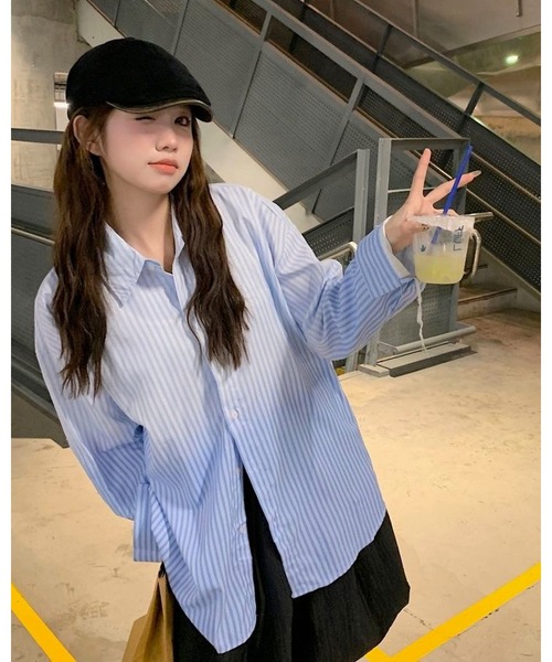 inst.ALL（インストール）の「グラデーションストライプシャツ（シャツ/ブラウス・レディース・サックスブルー/ブラック/ピンク・M）」の13枚目の写真