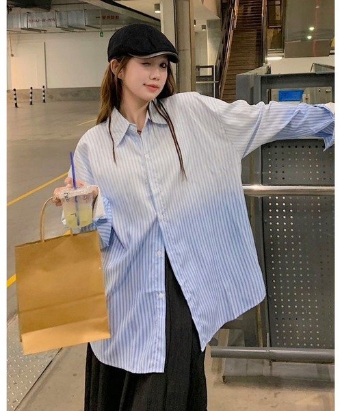 inst.ALL（インストール）の「グラデーションストライプシャツ（シャツ/ブラウス・レディース・サックスブルー/ブラック/ピンク・M）」の14枚目の写真