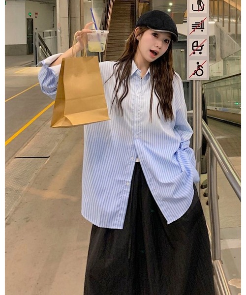 inst.ALL（インストール）の「グラデーションストライプシャツ（シャツ/ブラウス・レディース・サックスブルー/ブラック/ピンク・M）」の15枚目の写真