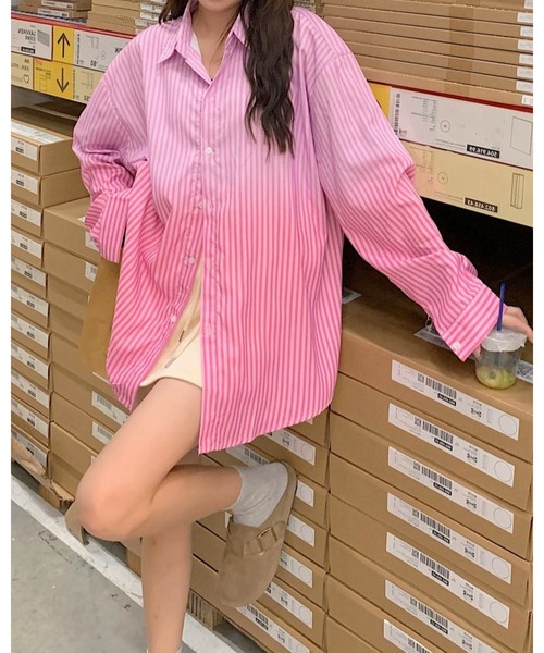 inst.ALL（インストール）の「グラデーションストライプシャツ（シャツ/ブラウス・レディース・サックスブルー/ブラック/ピンク・M）」の19枚目の写真