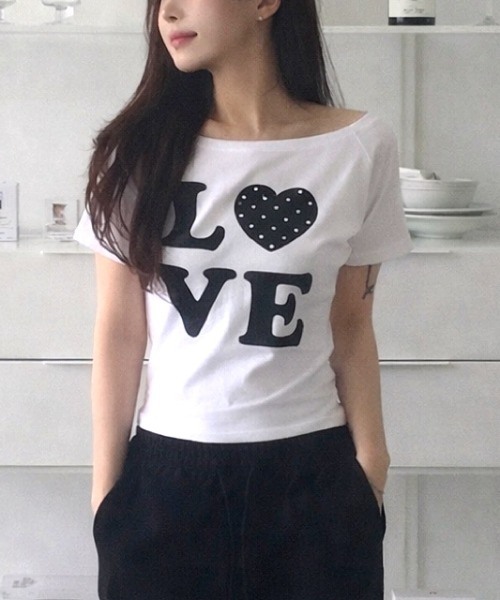 SHEENA(シーナ)の「LOVEドットロゴワンショルダーTシャツ(Tシャツ/カットソー・レディース・ブラック/ホワイト・M)」の16枚目の写真