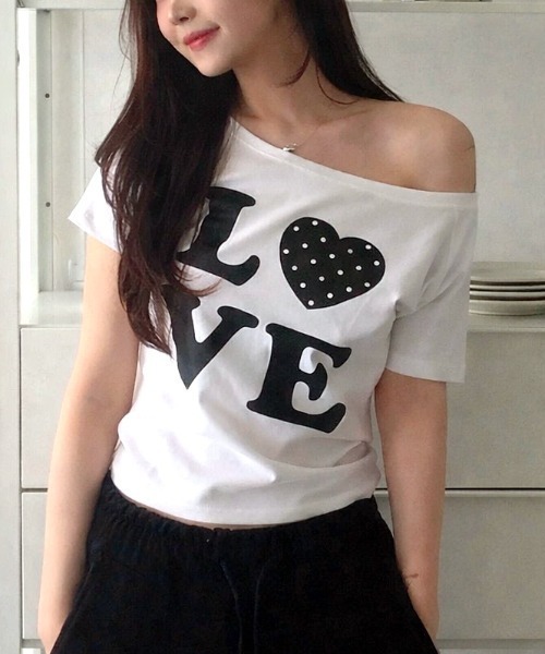 SHEENA(シーナ)の「LOVEドットロゴワンショルダーTシャツ(Tシャツ/カットソー・レディース・ブラック/ホワイト・M)」の10枚目の写真