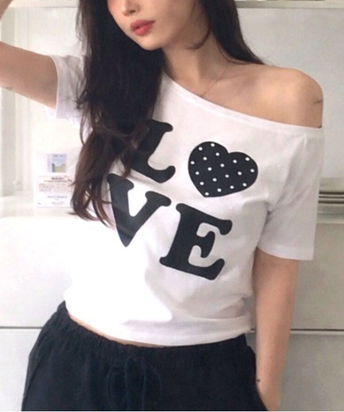 SHEENA(シーナ)の「LOVEドットロゴワンショルダーTシャツ(Tシャツ/カットソー・レディース・ブラック/ホワイト・M)」の11枚目の写真