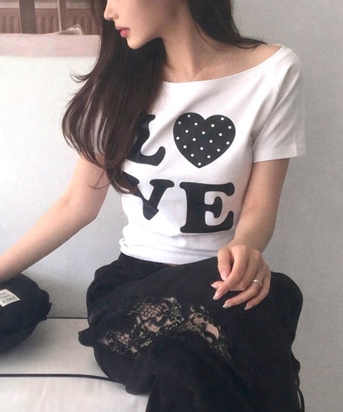 SHEENA(シーナ)の「LOVEドットロゴワンショルダーTシャツ(Tシャツ/カットソー・レディース・ブラック/ホワイト・M)」の12枚目の写真